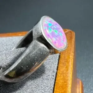Jewelry | Vtg Heavy Modernist Sterling Silver Pink Opal Inlay Flush ...